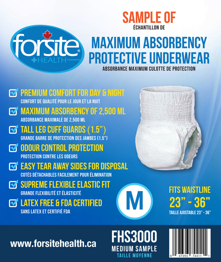 SAMPLE FORSITE MAXIMUM ABSORBENCY UNDERWEAR MEDIUM